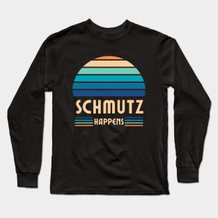 Schmutz Happens, Jewish Humor, Funny Yiddish, Retro Sunset Long Sleeve T-Shirt